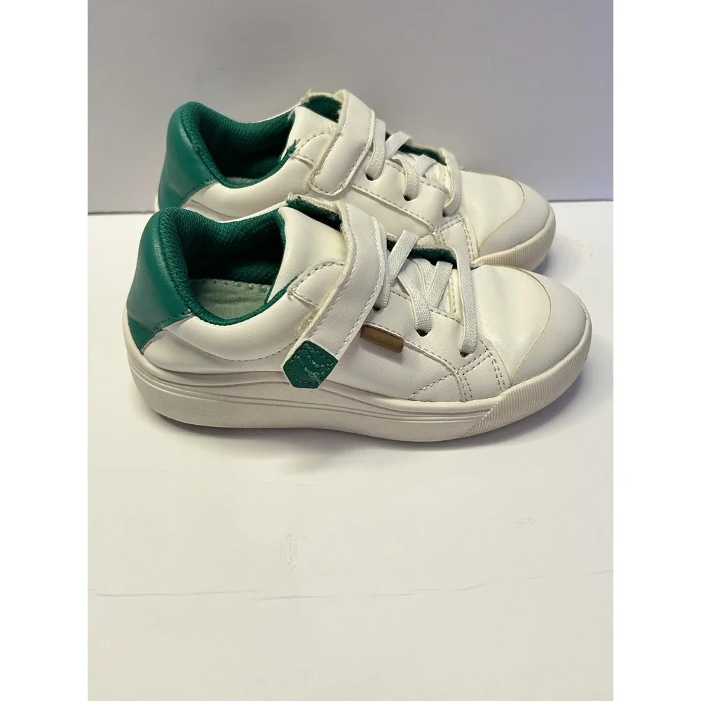 Dr Scholls Kids White Green Low Top Hook and Loop Sneakers Shoes